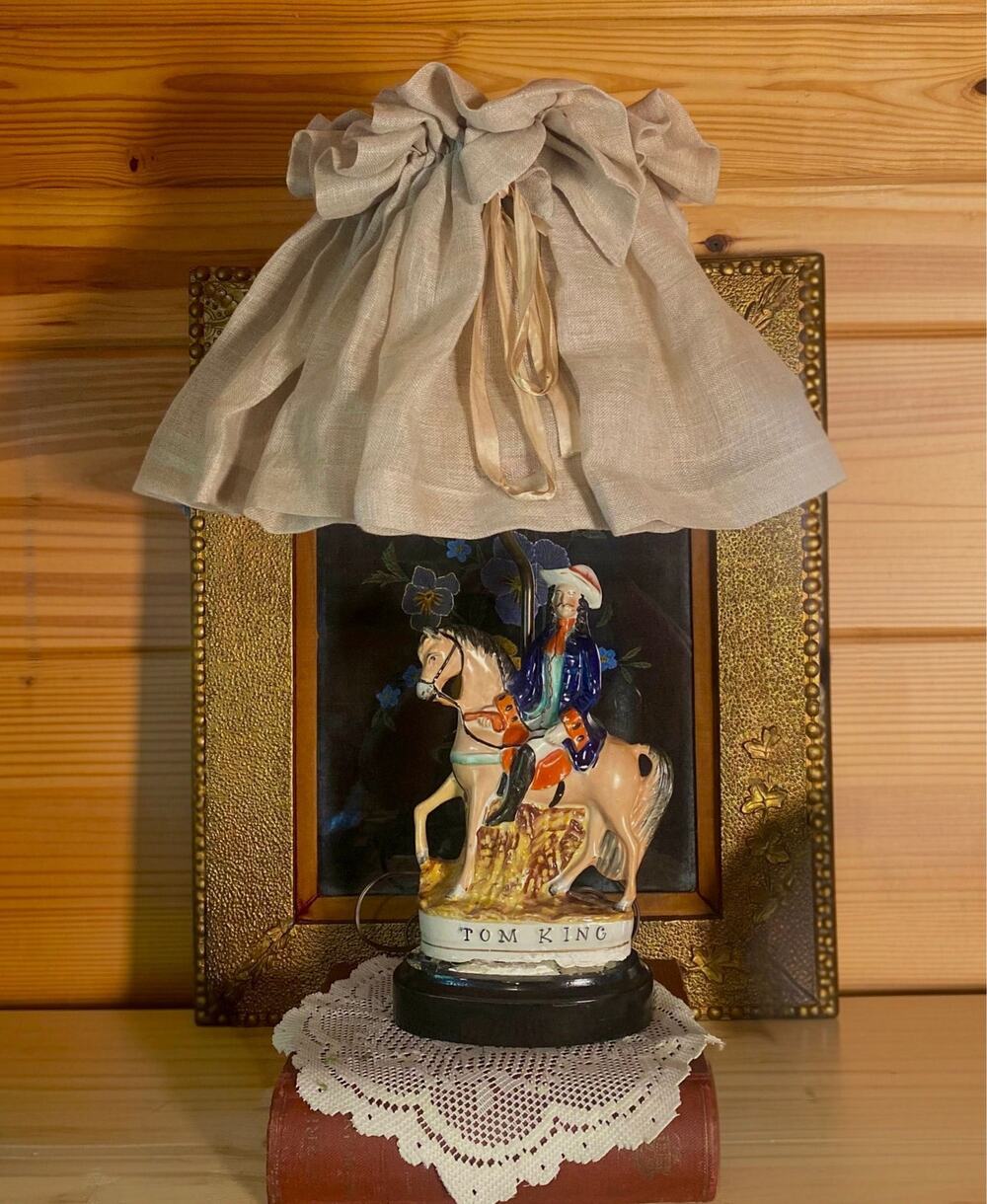 Antique Staffordshire Tom King Highwayman Figural Lamp c.1850s 23โ